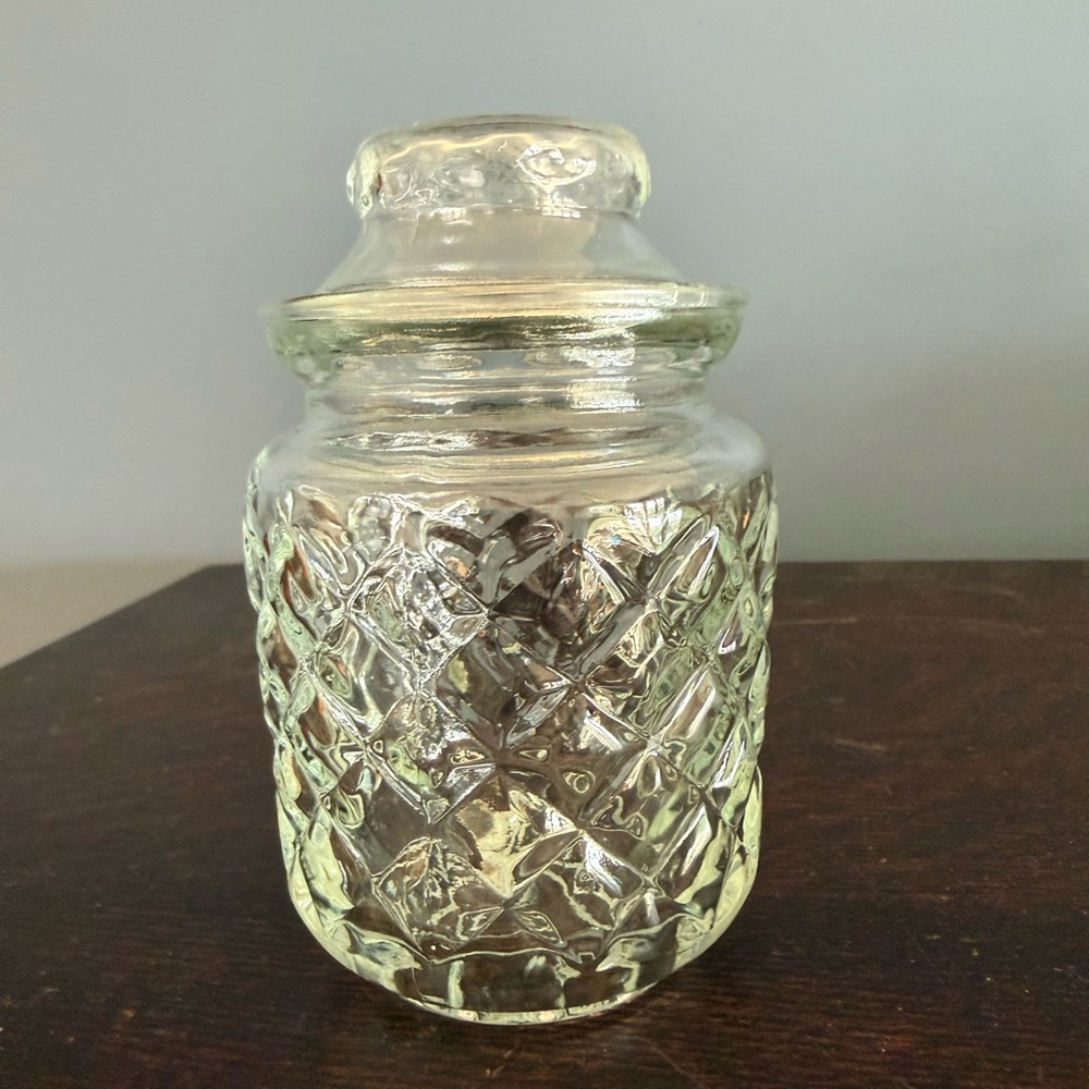 Vintage Anchor Hocking Diamond Cut 5” Glass Apothecary Jar